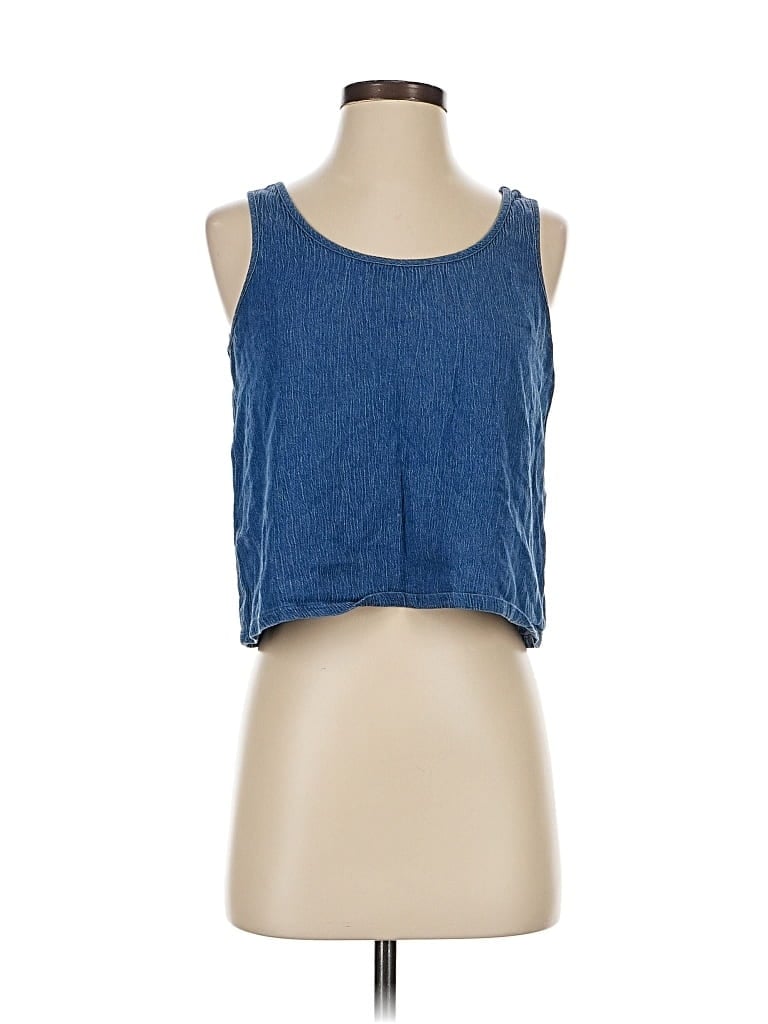 Pre-owned North Of West Tank Top Blue Solid Pattern Scoop Neck Tops