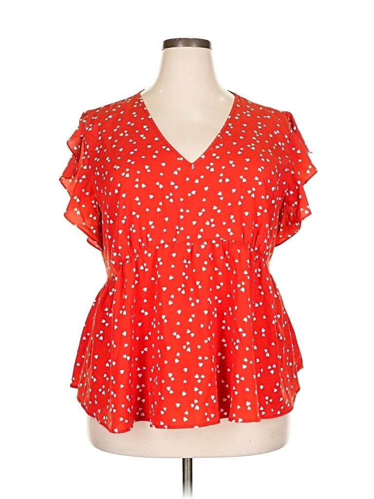 Pre-owned Sweet Rain Short Sleeve Blouse In Red