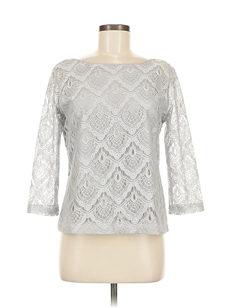 Pre-owned Cooper & Ella 3/4 Sleeve Top Silver Boatneck Tops