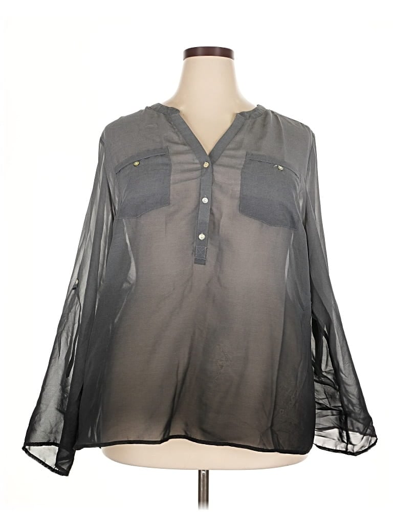 Pre-owned Roz & Ali 3/4 Sleeve Blouse In Gray