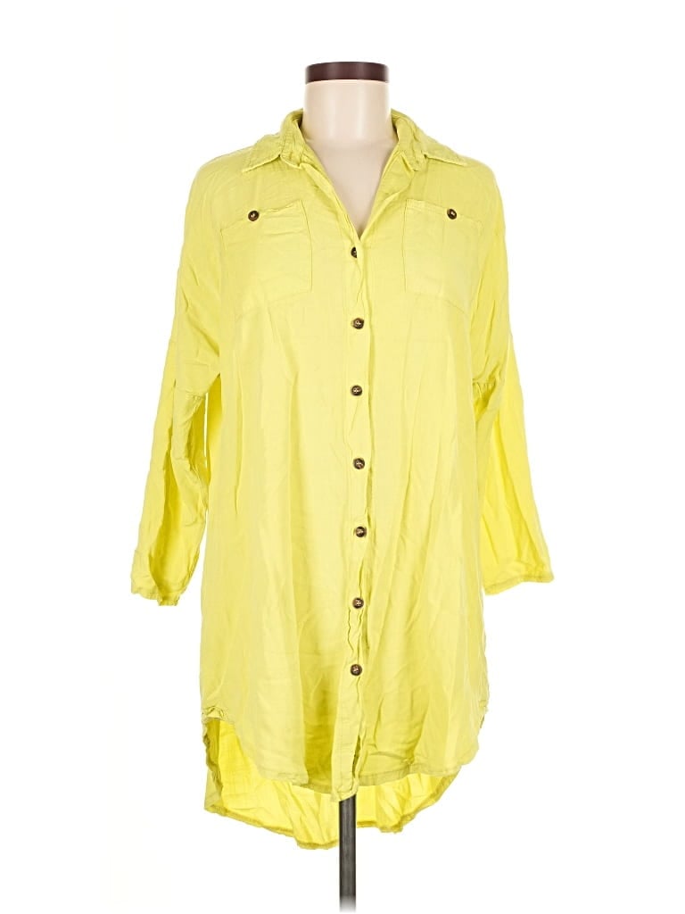 Pre-owned Unbranded 3/4 Sleeve Button Down Shirt In Yellow