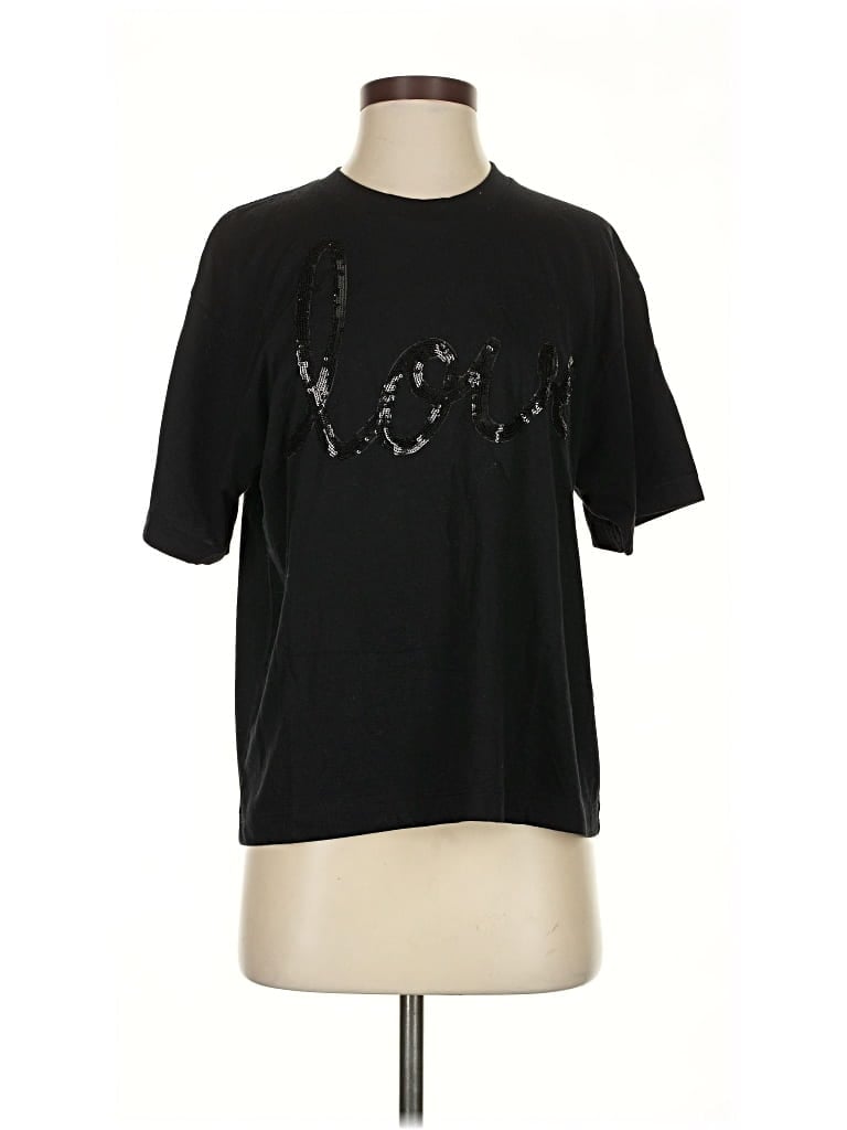 Pre-owned John Eshaya Short Sleeve Top Black Crew Neck Tops