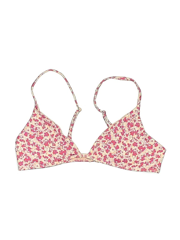 Pre-owned Frankies Bikinis Swimsuit Top Pink Floral Pattern Swimwear
