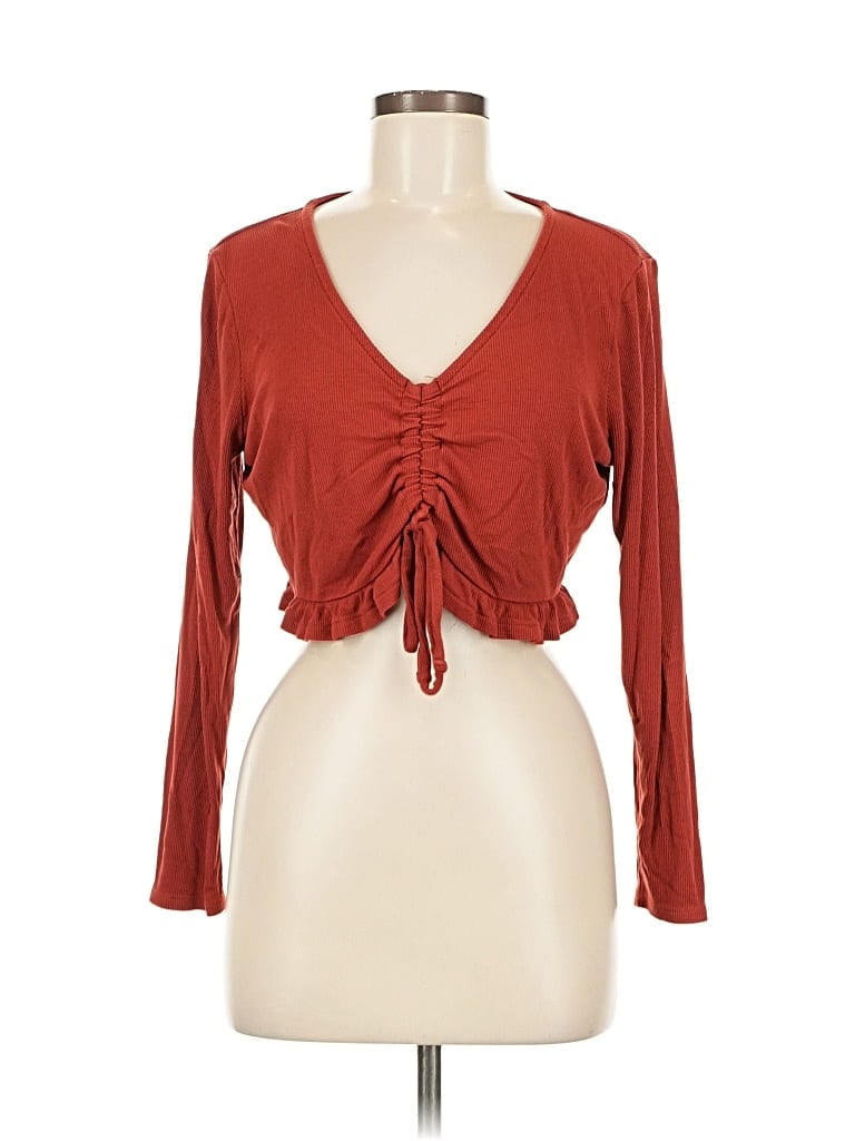 Pre-owned Isabel Long Sleeve Top Red Plunge Neckline Tops