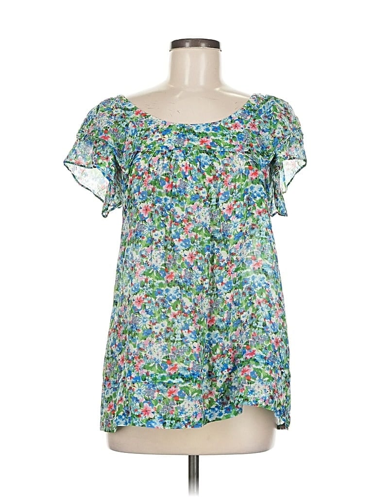 Pre-owned Sisley Paris Short Sleeve Blouse In Green