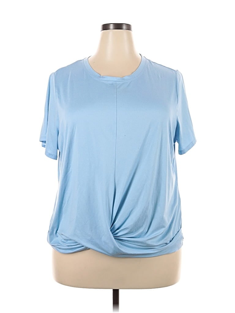 Pre-owned Ideology Short Sleeve Top Blue Keyhole Neckline Tops