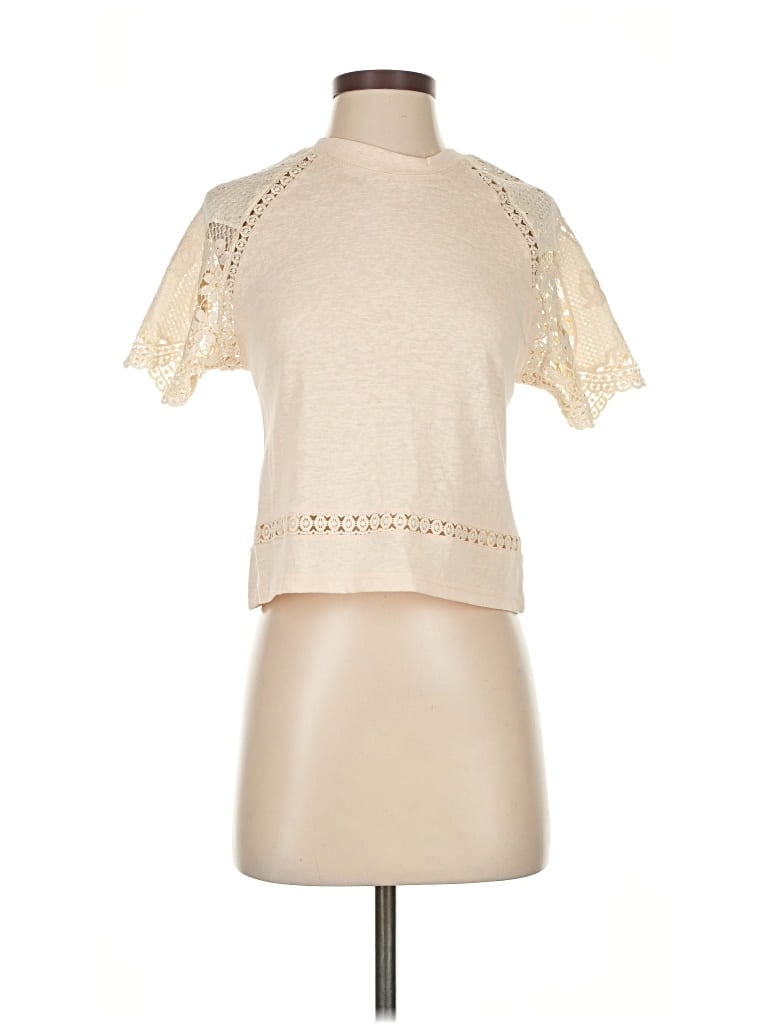 BLUE TASSEL Pre-owned Short Sleeve Top Ivory Mock Neckline Tops In White