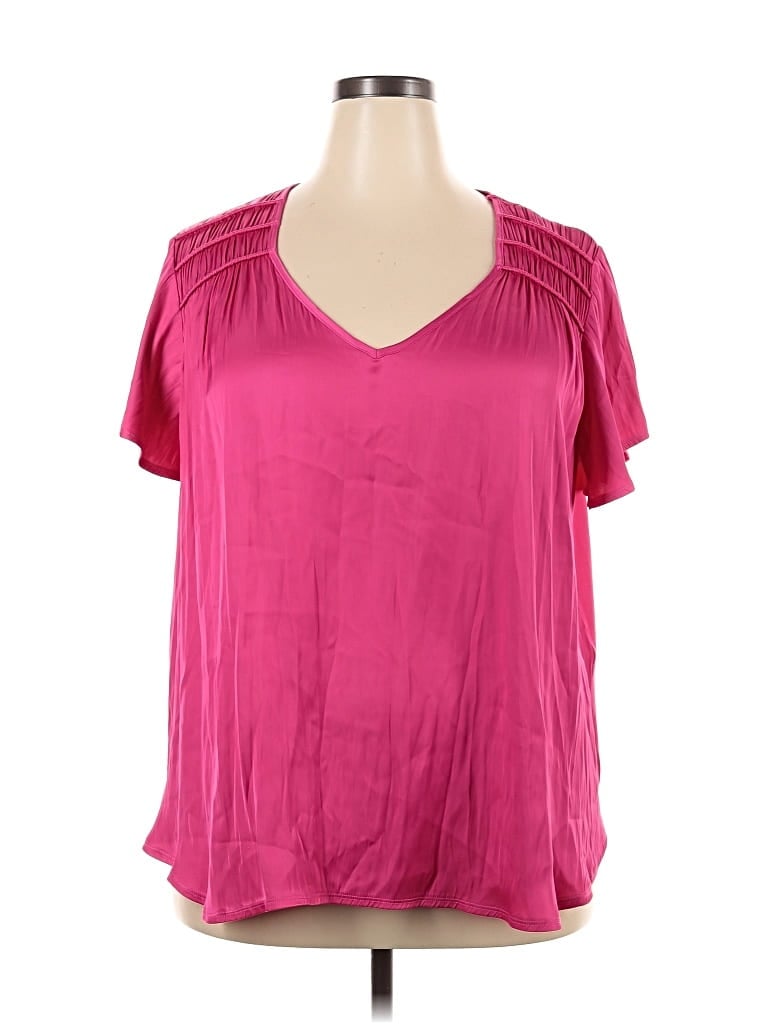 Pre-owned Lane Bryant Short Sleeve Blouse In Pink