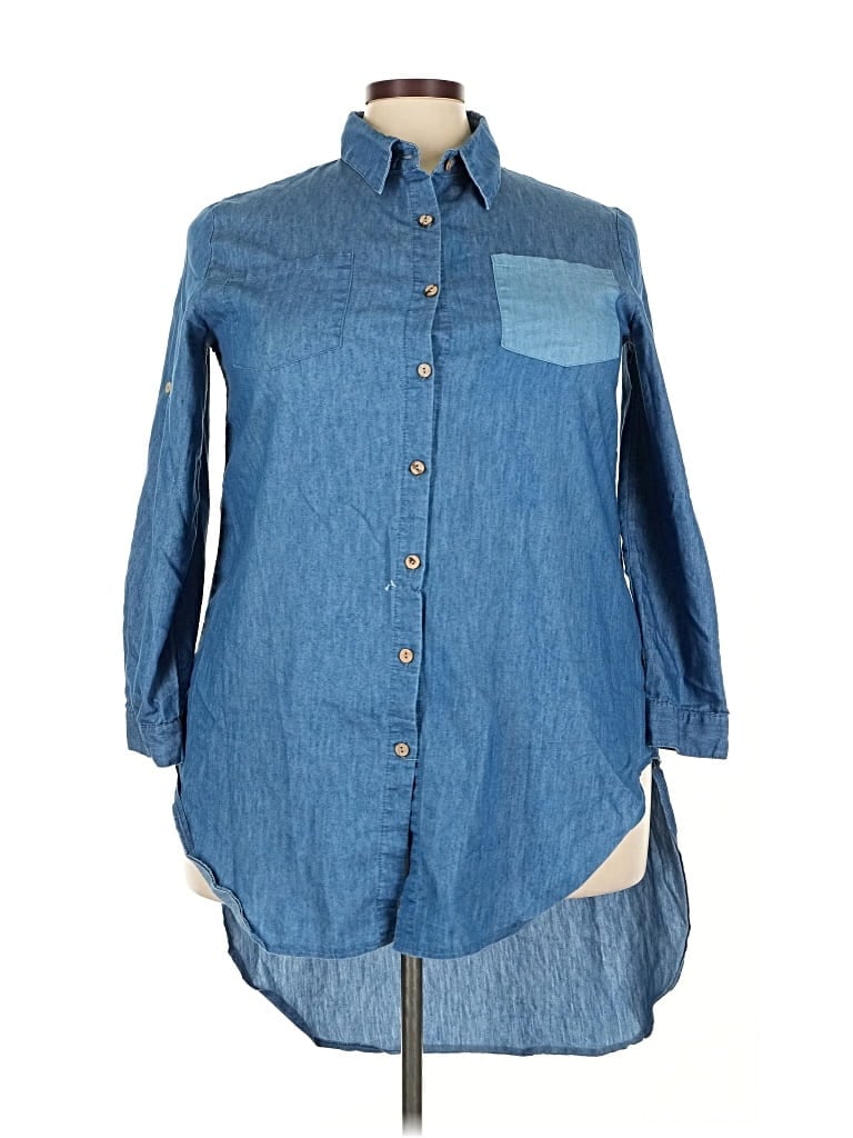 Pre-owned Zanzea Collection 3/4 Sleeve Button Down Shirt In Blue