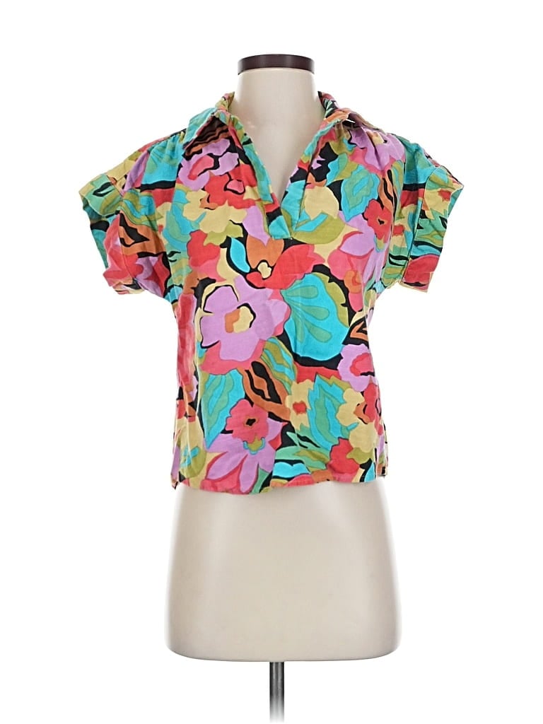 THML Pre-owned Short Sleeve Blouse In Blue