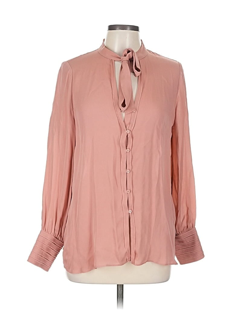 HAUTE HIPPIE Pre-owned Long Sleeve Silk Top Pink Keyhole Neckline Tops