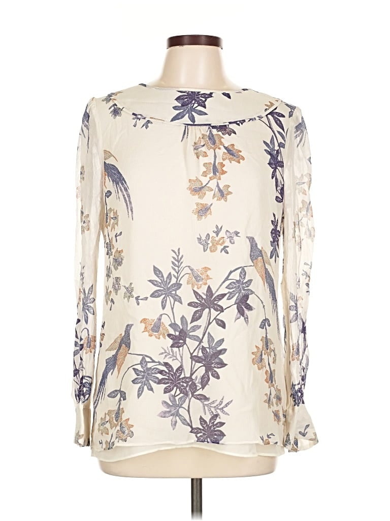 Pre-owned Tory Burch Long Sleeve Silk Top Ivory Mock Neckline Tops In White