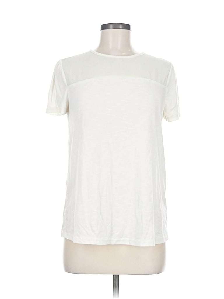 Pre-owned Acoa Collection Short Sleeve Top Ivory Crew Neck Tops In White