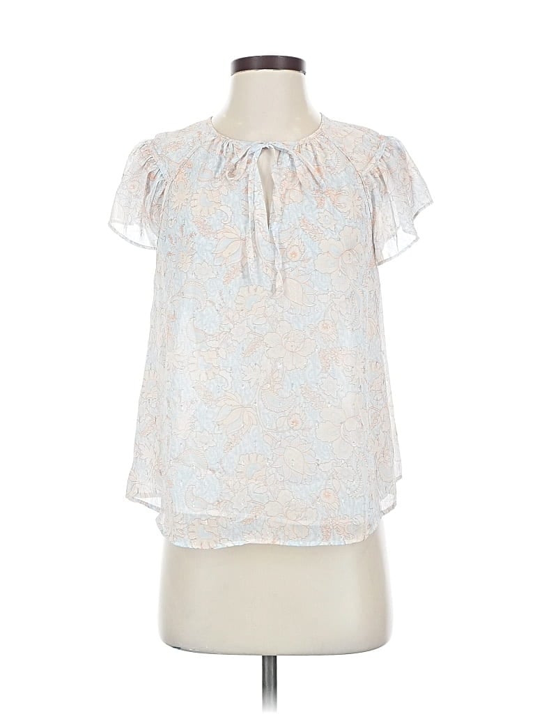 Pre-owned J By Joie Short Sleeve Blouse In Silver