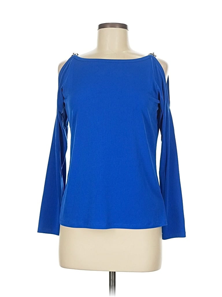 Pre-owned Michael Michael Kors 3/4 Sleeve Top Blue Cold Shoulder Neckline Tops