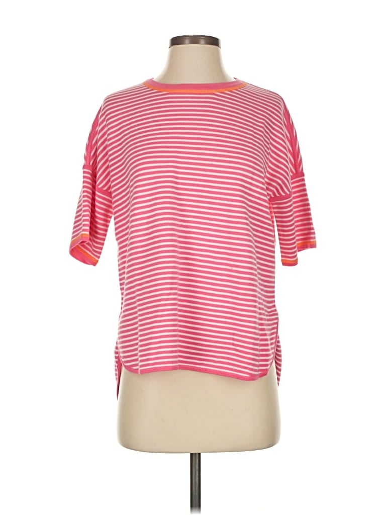 Pre-owned Belford Short Sleeve Top Red Stripes Pattern Boatneck Tops