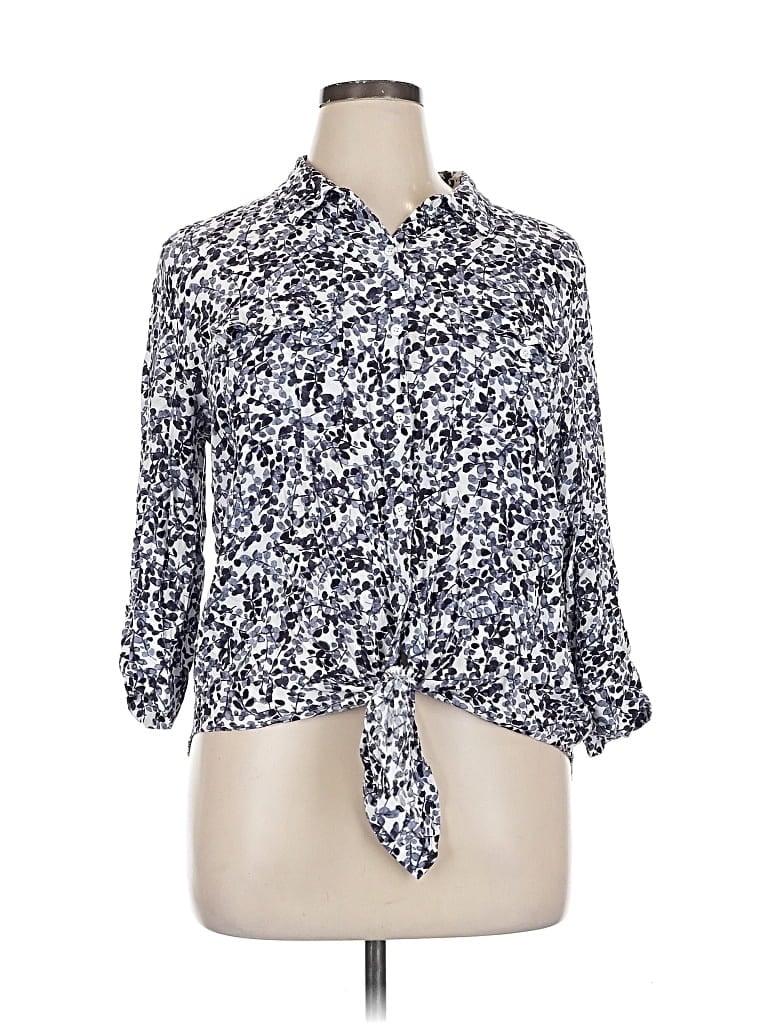 Pre-owned Westbound 3/4 Sleeve Button Down Shirt In Blue