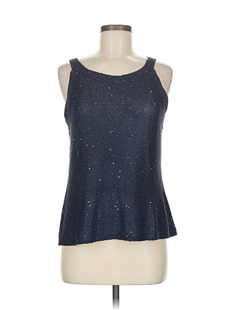 Pre-owned Nic + Zoe Sleeveless Top Blue Halter Neckline Tops