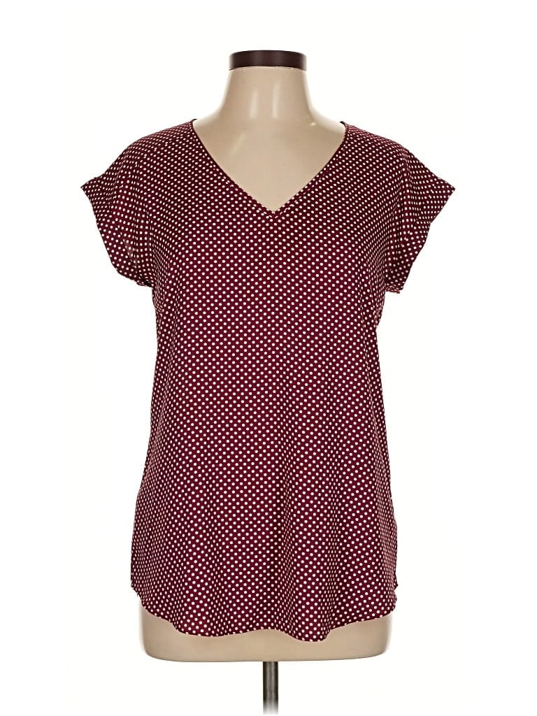 EXPRESS Pre-owned Short Sleeve Top Burgundy Polka Dots Pattern V Neck Tops
