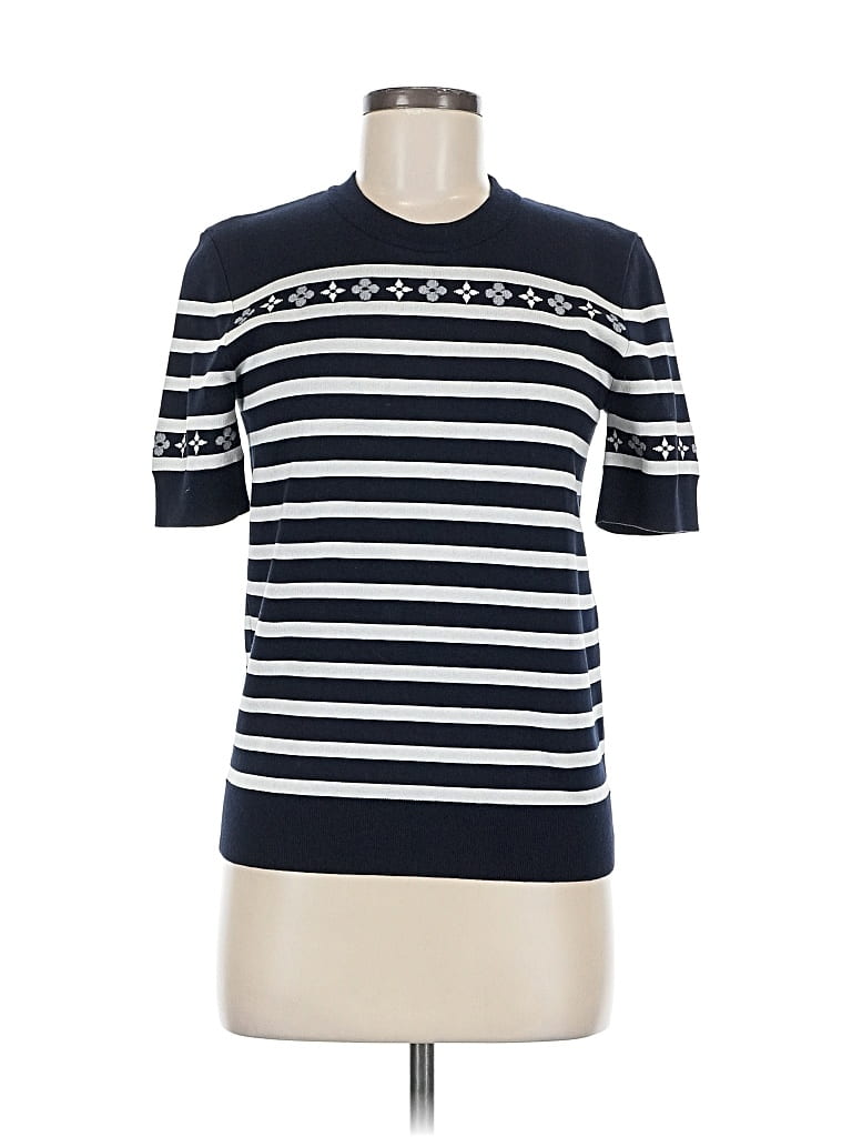 Pre-owned Louis Vuitton Short Sleeve Top Blue Mock Neckline Tops