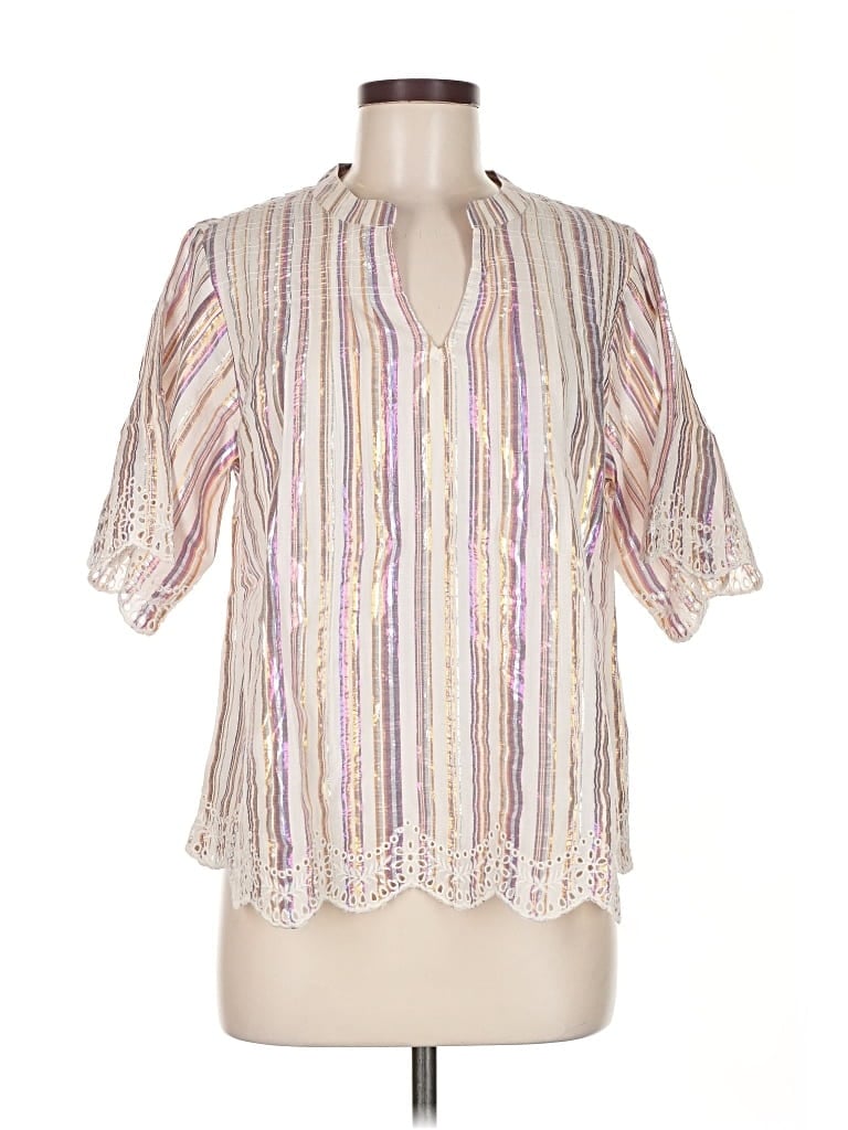 Pre-owned Soft Surroundings Short Sleeve Blouse In Silver