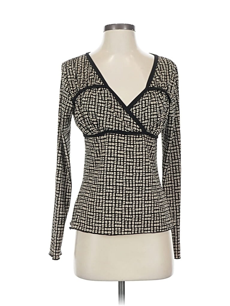 Pre-owned Max Studio Long Sleeve Top Black Plunge Neckline Tops