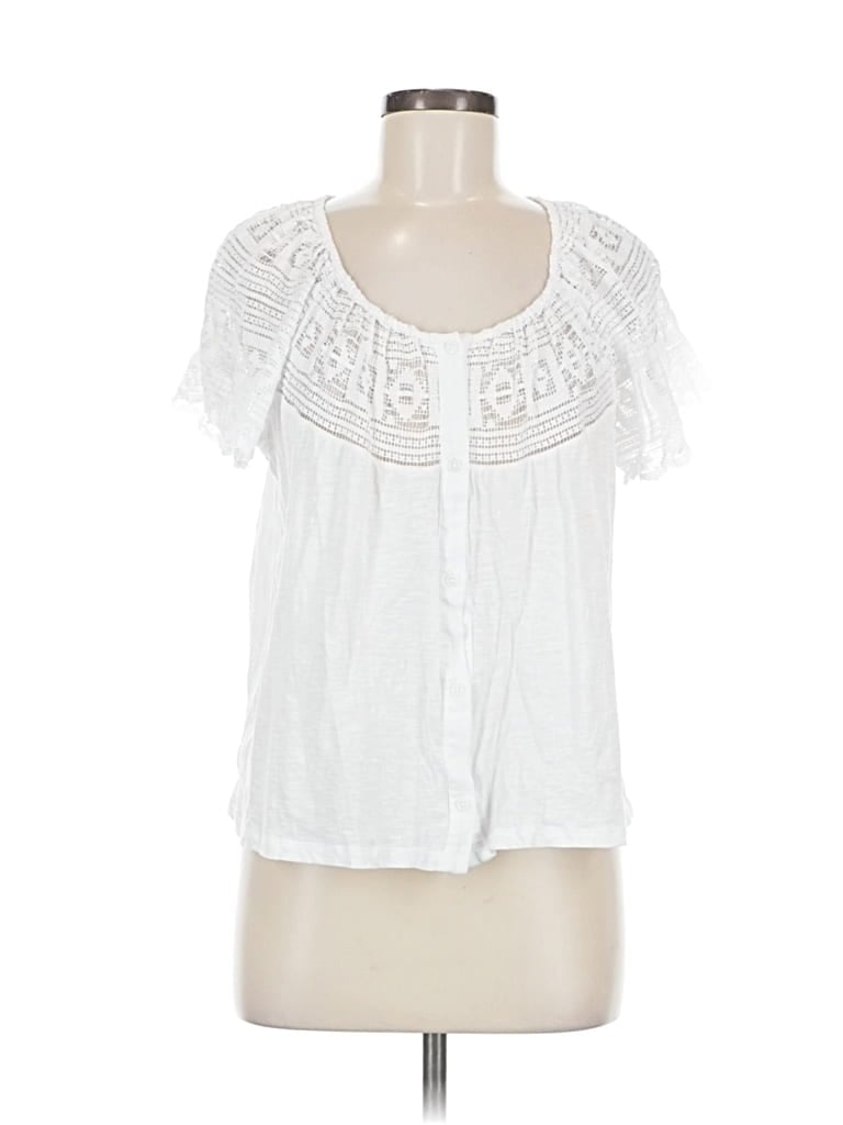 Pre-owned Ann Taylor Loft Short Sleeve Top White Sweetheart Neckline Tops