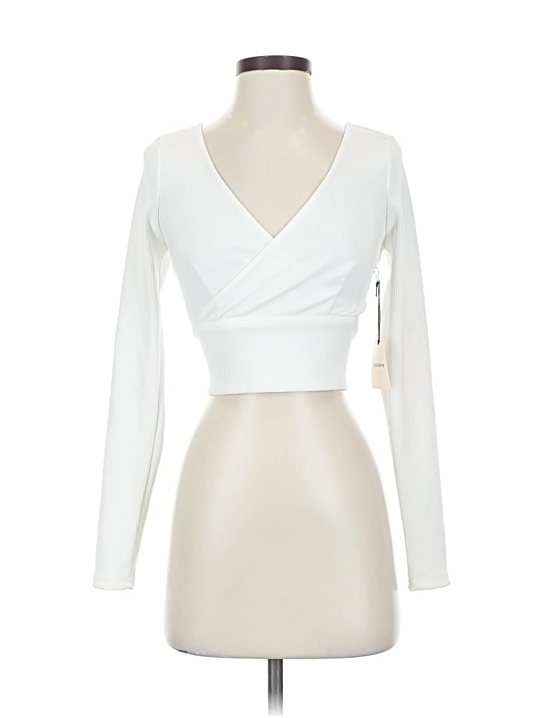 Pre-owned Superdown Long Sleeve Top White Plunge Neckline Tops