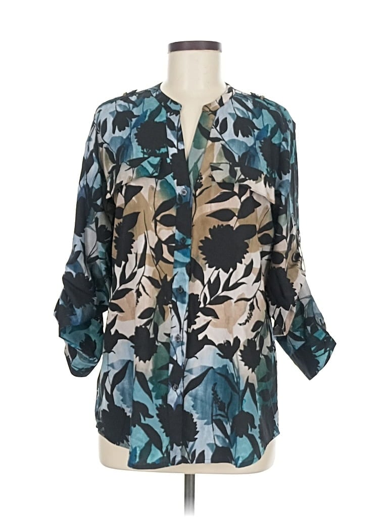 Pre-owned Calvin Klein 3/4 Sleeve Blouse In Blue