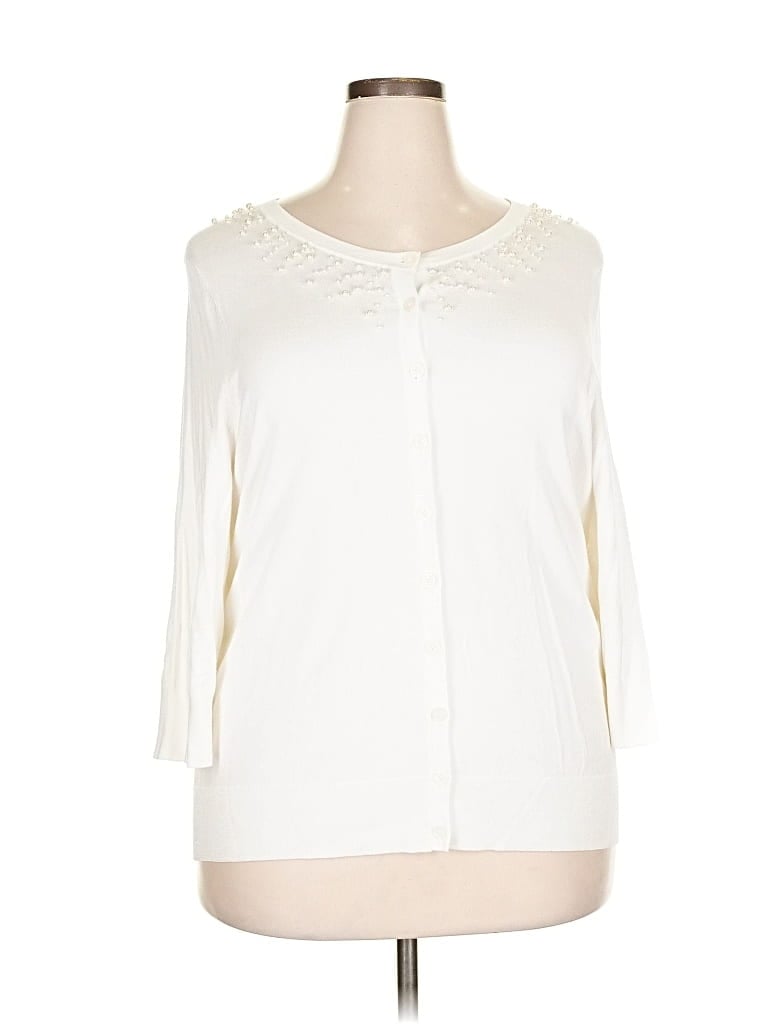 Pre-owned Roz & Ali Cardigan Sweater In White