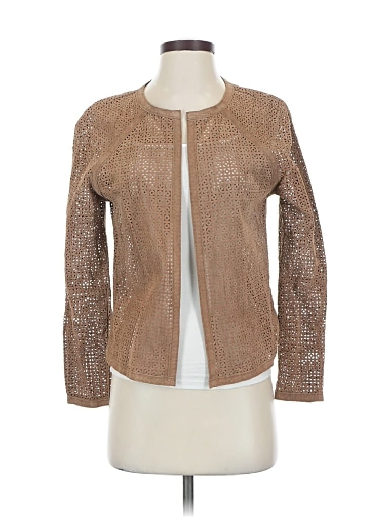 DANA BUCHMAN Pre-owned Long Sleeve Top Brown Plunge Neckline Tops