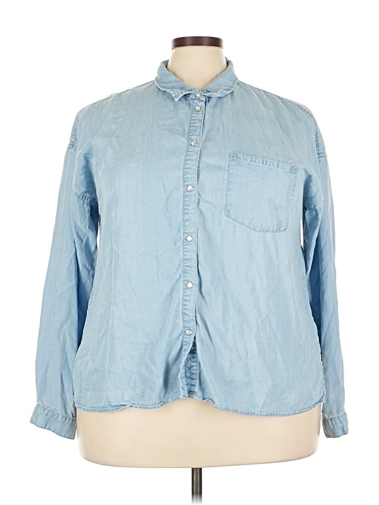 Pre-owned Forever 21 Plus Long Sleeve Button Down Shirt In Blue