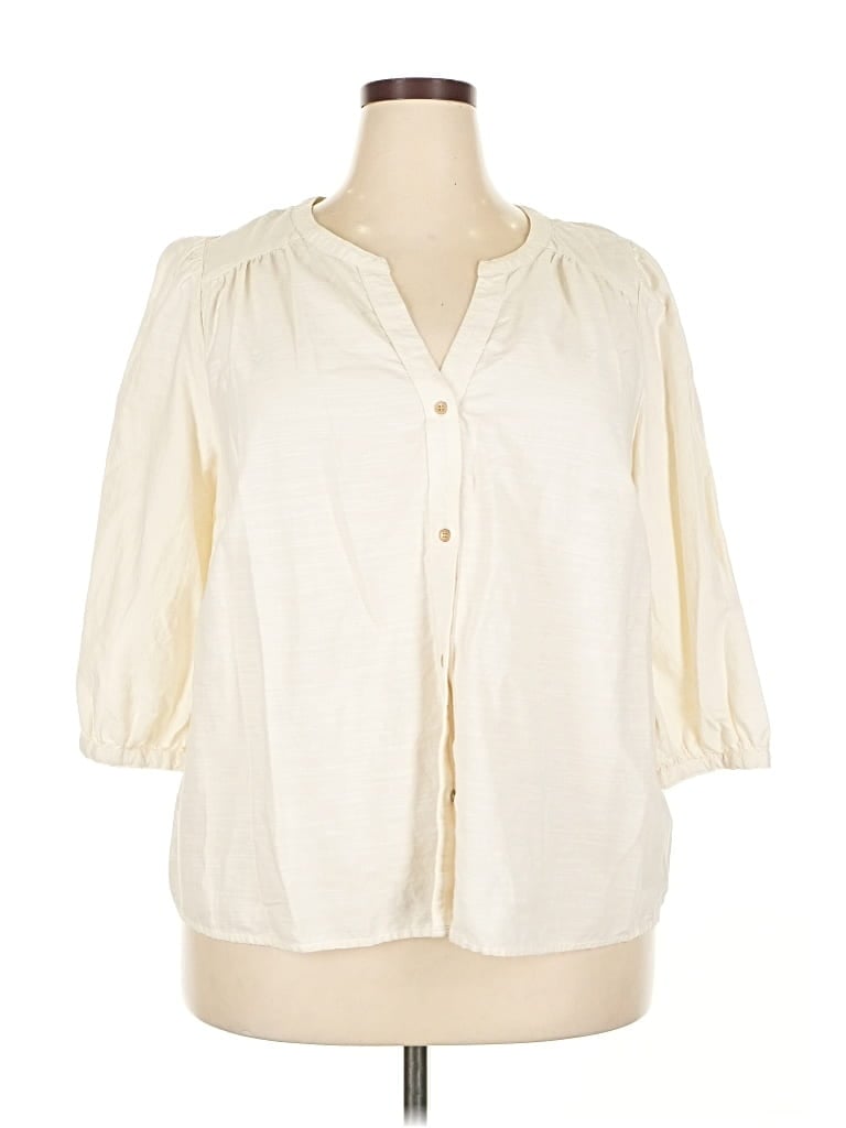 Pre-owned Knox Rose 3/4 Sleeve Button Down Shirt In White