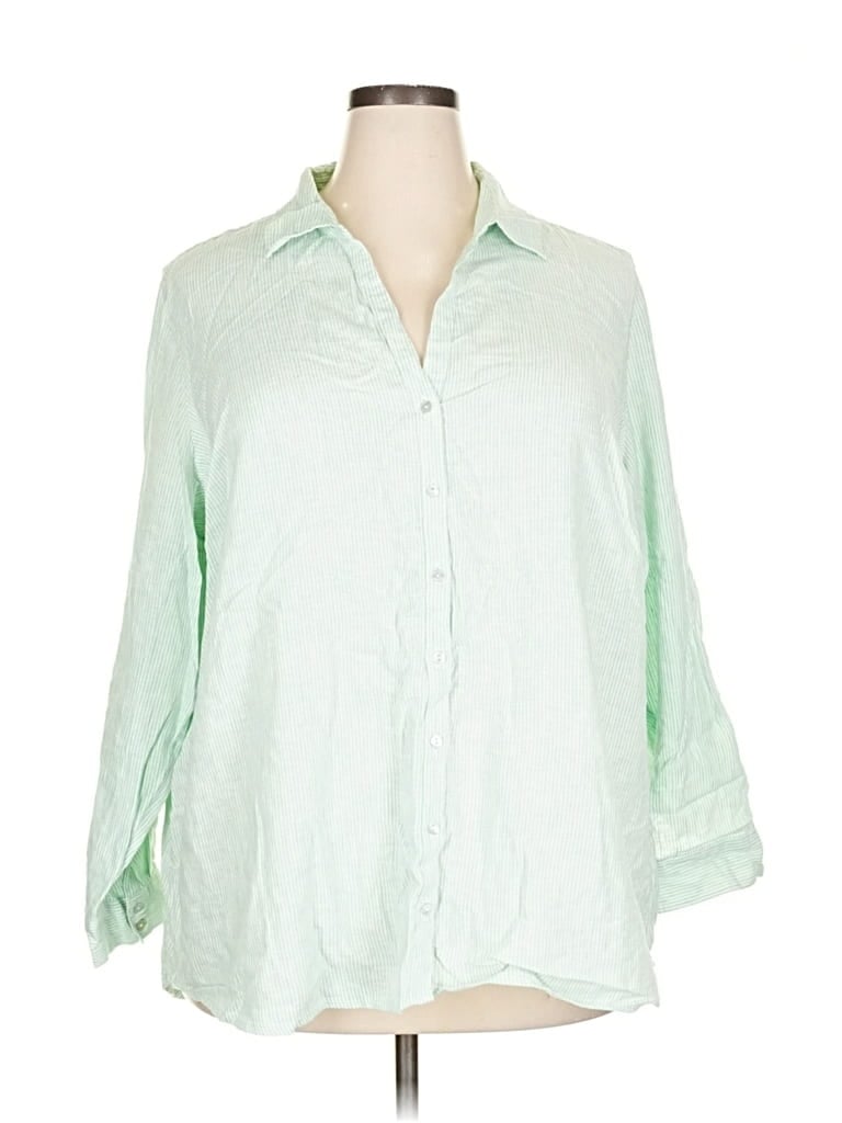 Martha Stewart 3/4 Sleeve Button Down Shirt In Green