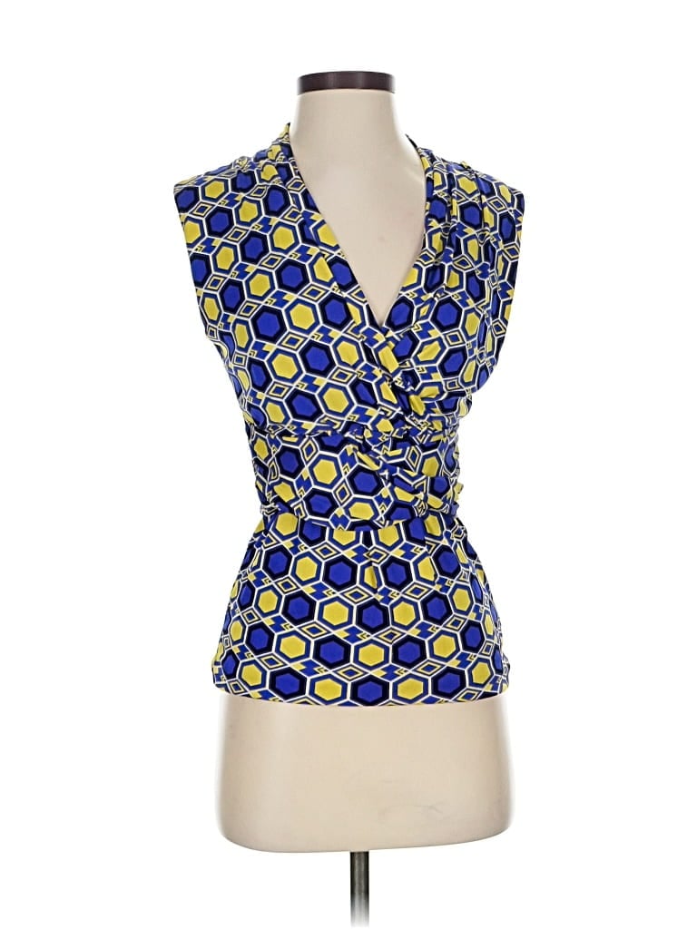 CLASSIQUES ENTIER Pre-owned Sleeveless Silk Top Blue Plunge Neckline Tops