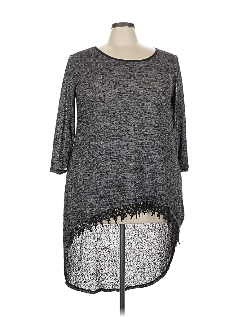 Pre-owned Cato 3/4 Sleeve Top Gray Scoop Neck Tops