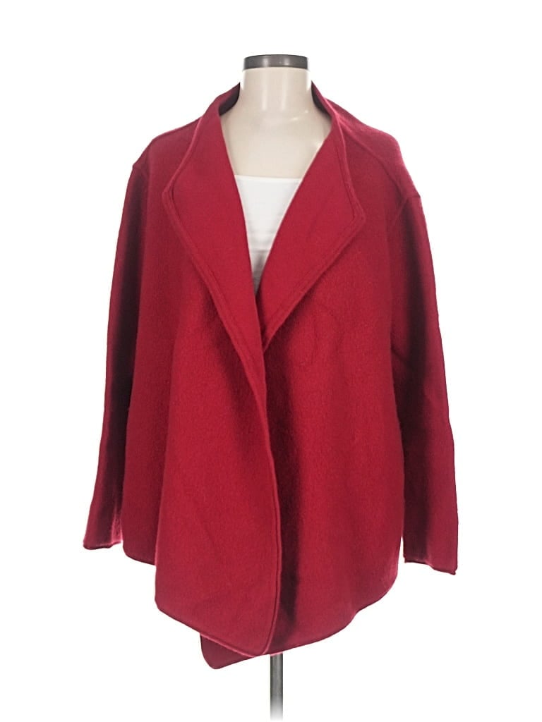 Pre-owned Eileen Fisher Wool Cardigan Sweater In Red