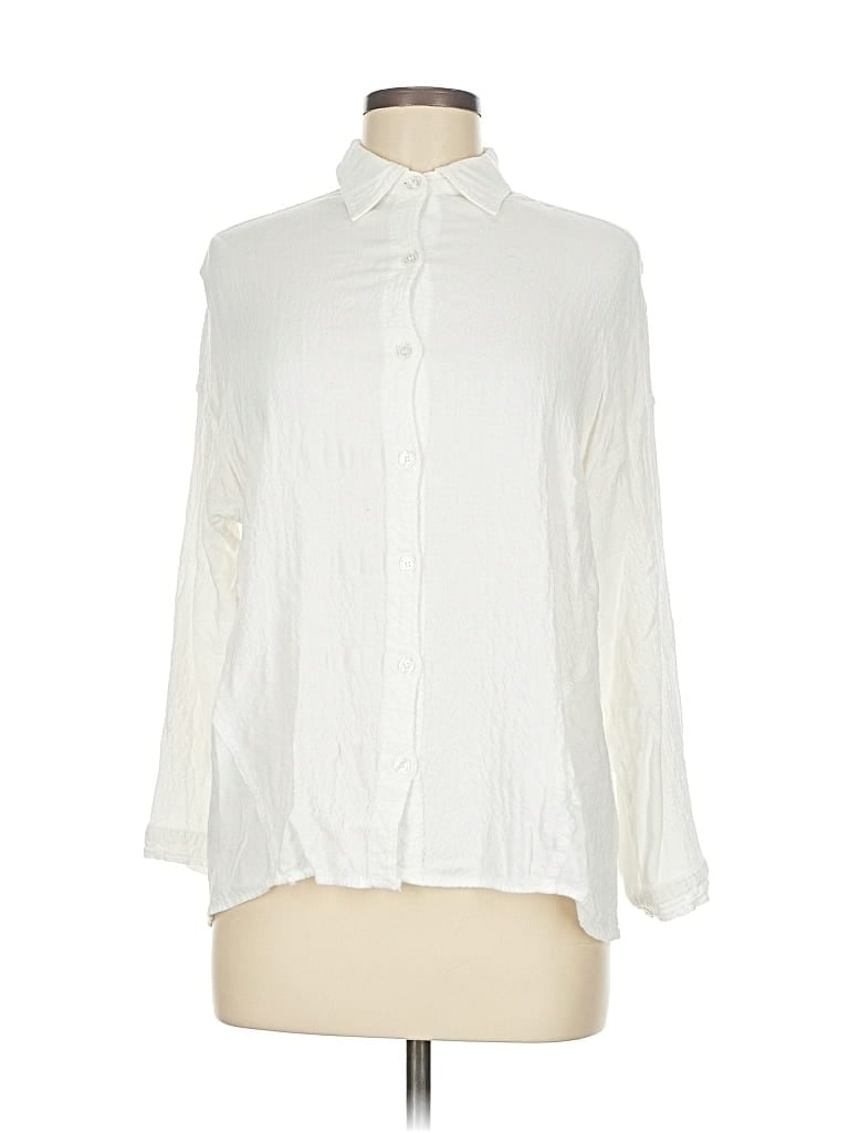 Pre-owned Max Studio Long Sleeve Blouse In White