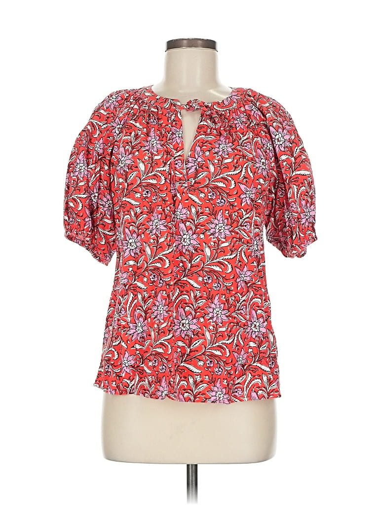 Pre-owned Ann Taylor Loft Short Sleeve Blouse In Red