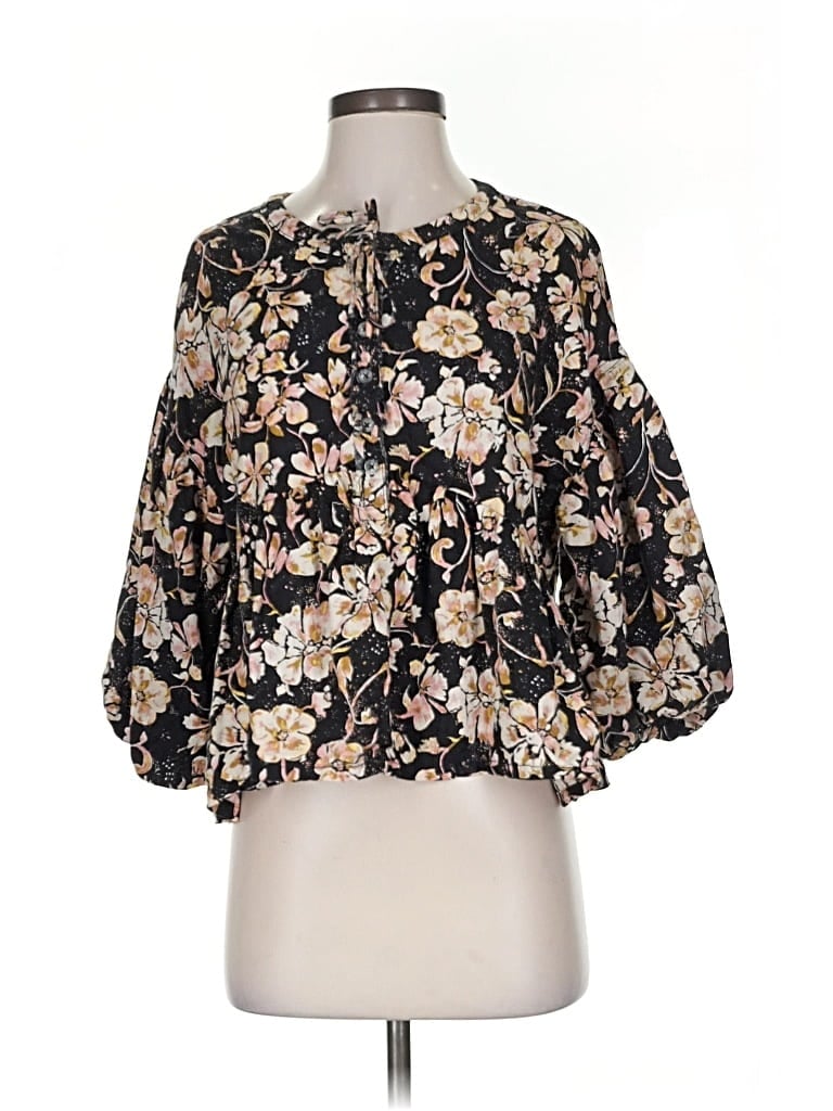 Pre-owned We The Free 3/4 Sleeve Blouse In Black