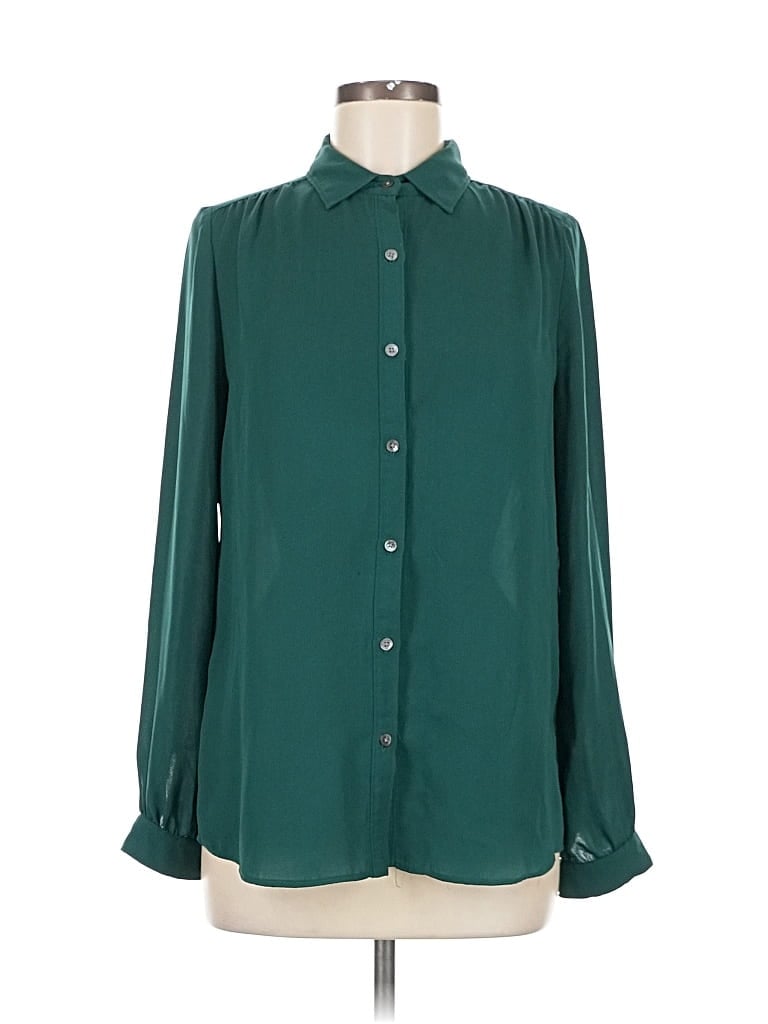 Pre-owned Lands' End Long Sleeve Blouse In Blue