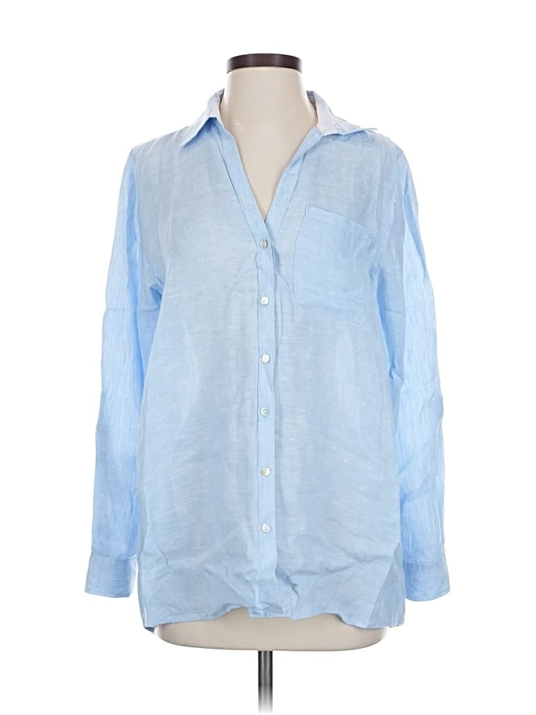 Pre-owned Sigrid Olsen Long Sleeve Button Down Shirt In Blue