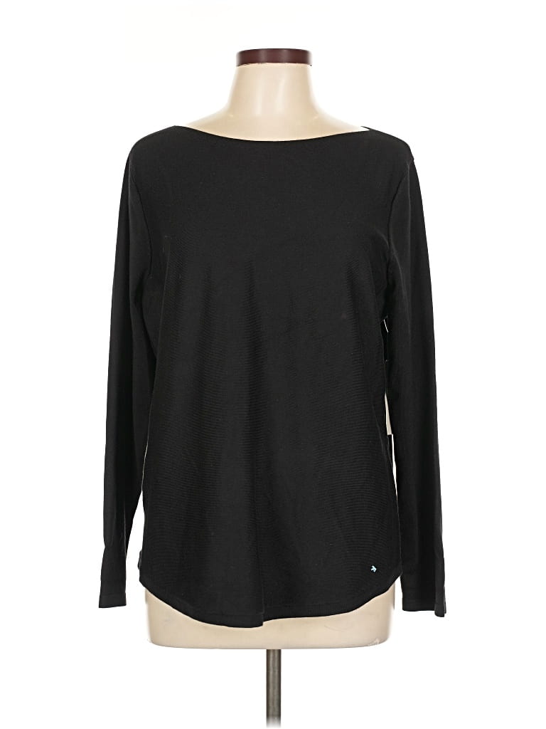 Chico's Long Sleeve Top Black Boatneck Tops In Black