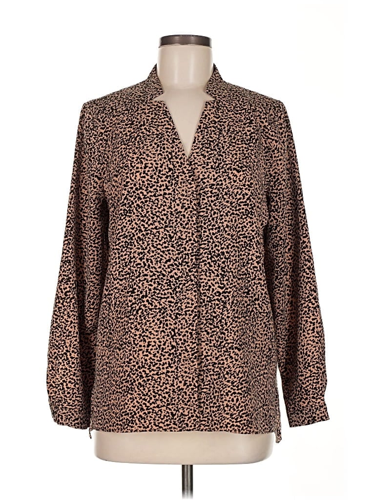 Pre-owned H By Halston Long Sleeve Blouse In Brown