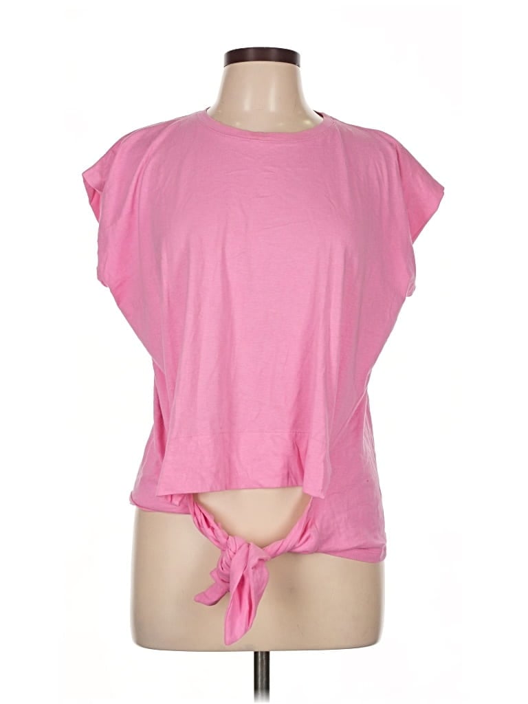Pre-owned Mng Short Sleeve Top Pink Keyhole Neckline Tops