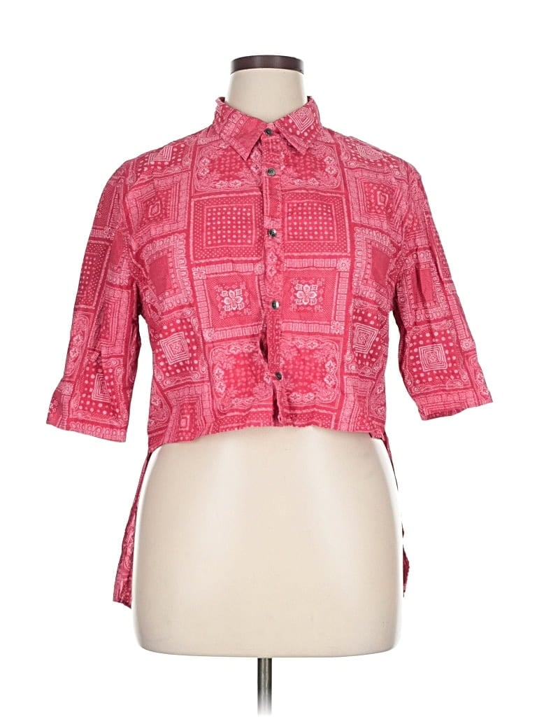 Pre-owned Guess 3/4 Sleeve Button Down Shirt In Pink
