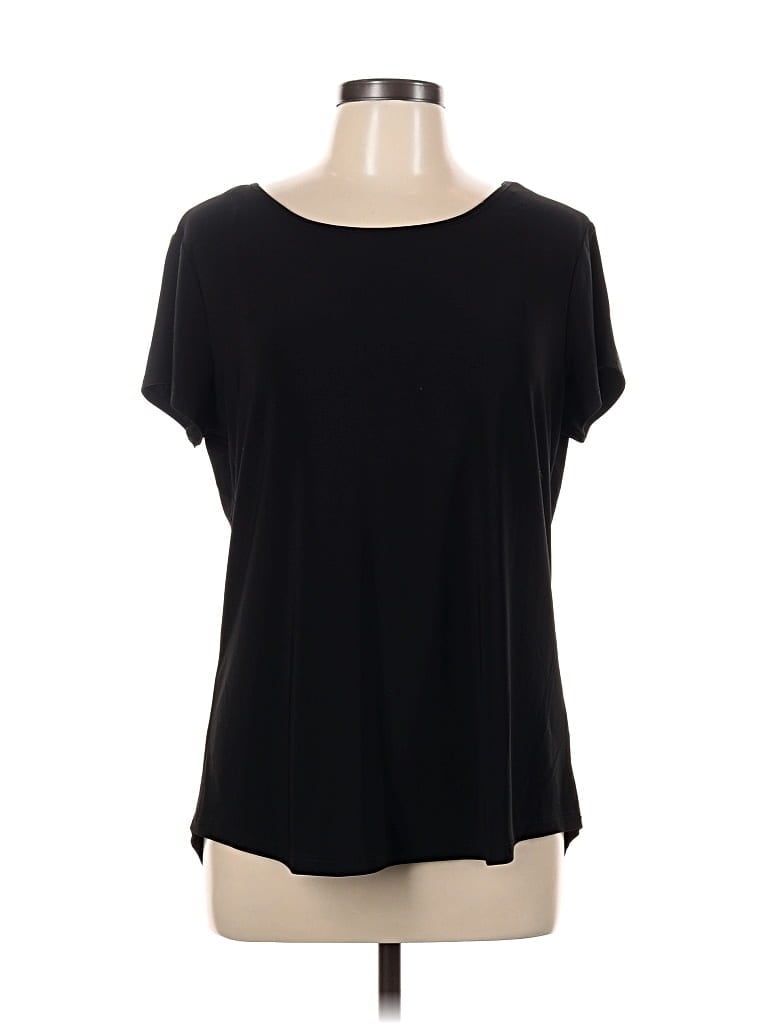 Pre-owned Roz & Ali Short Sleeve Top Black Scoop Neck Tops