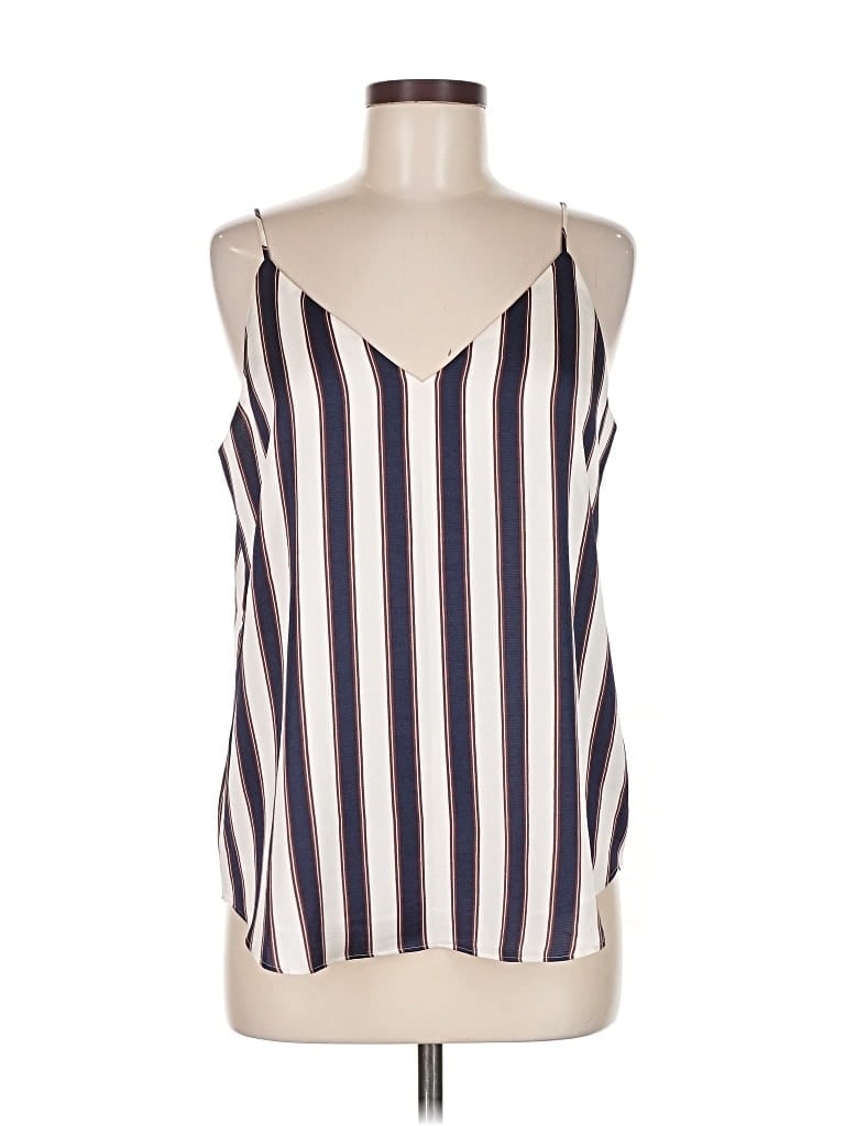 EXPRESS Pre-owned Sleeveless Top Ivory Stripes Pattern V-neck Tops In White