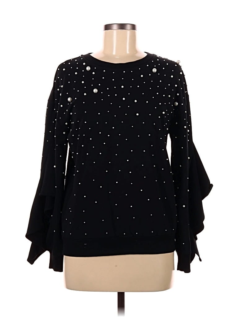 Pre-owned Scripted Long Sleeve Blouse In Black