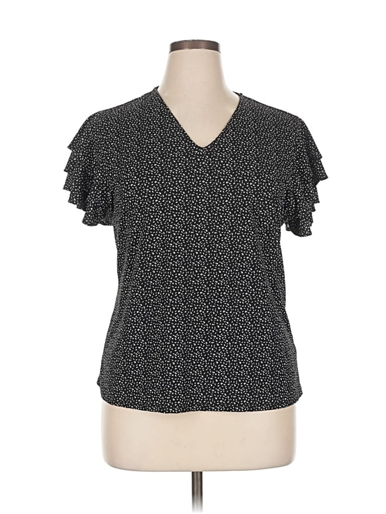 Pre-owned Adrianna Papell Short Sleeve Blouse In Black